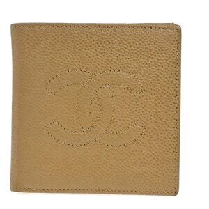 CHANEL CC Bifold Compact Wallet Grained Calfskin Leather Beige France 62KB036